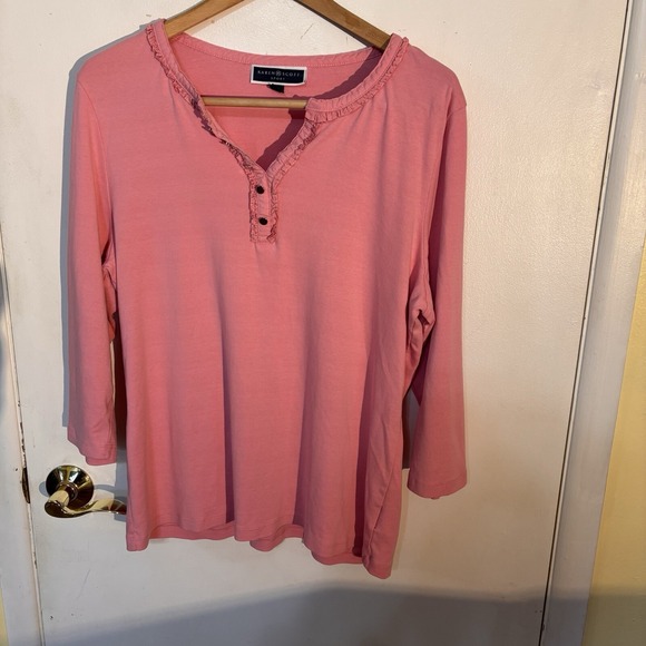 Karen Scott Sport Women XXL Pink 3/4 Sleeve‎ Pullover V-Neck With Ruffles - Picture 3 of 8